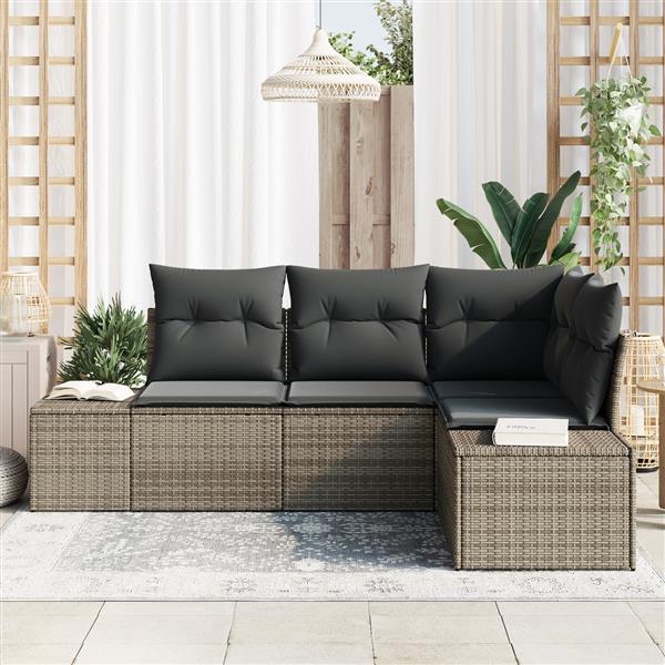 Grote foto vidaxl 4 delige tuinbankenset met kussens poly rattan grijs tuin en terras tuinmeubelen