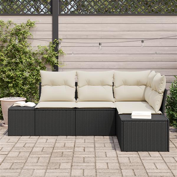 Grote foto vidaxl 4 delige tuinbankenset met kussens poly rattan zwart tuin en terras tuinmeubelen