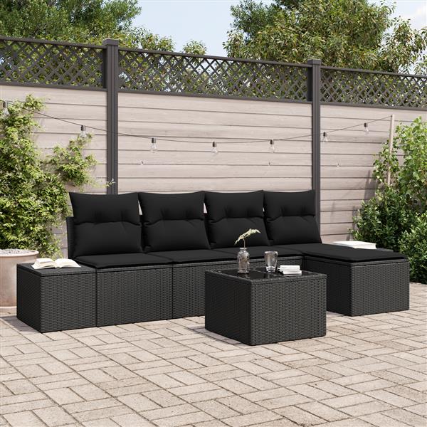 Grote foto vidaxl 6 delige tuinbankenset met kussens poly rattan beige tuin en terras tuinmeubelen