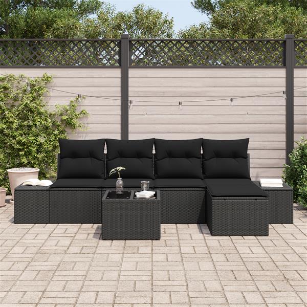 Grote foto vidaxl 6 delige tuinbankenset met kussens poly rattan beige tuin en terras tuinmeubelen