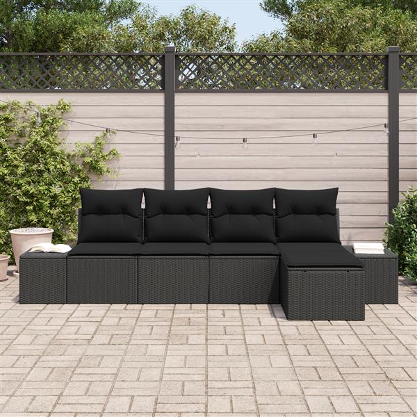 Grote foto vidaxl 5 delige tuinbankenset met kussens poly rattan zwart tuin en terras tuinmeubelen