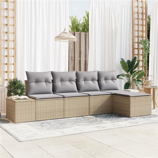 Grote foto vidaxl 5 delige tuinbankenset met kussens poly rattan beige tuin en terras tuinmeubelen