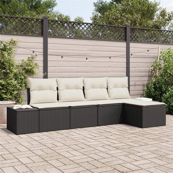 Grote foto vidaxl 5 delige tuinbankenset met kussens poly rattan zwart tuin en terras tuinmeubelen