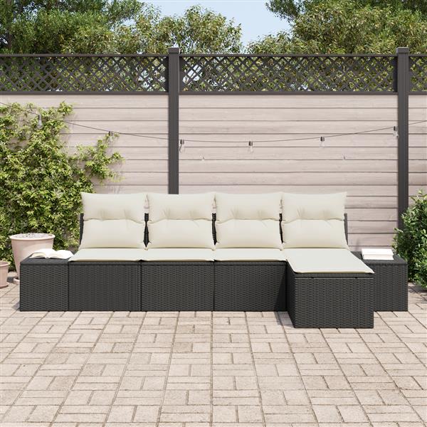 Grote foto vidaxl 5 delige tuinbankenset met kussens poly rattan zwart tuin en terras tuinmeubelen