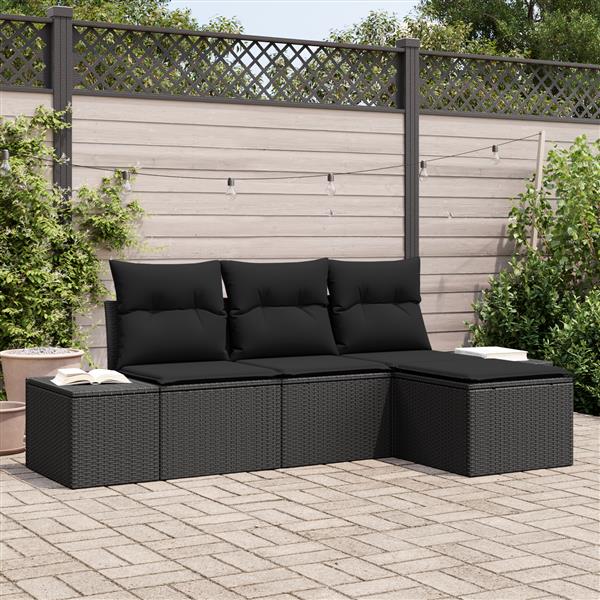 Grote foto vidaxl 4 delige tuinbankenset met kussens poly rattan zwart tuin en terras tuinmeubelen
