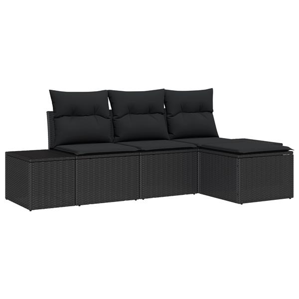 Grote foto vidaxl 4 delige tuinbankenset met kussens poly rattan zwart tuin en terras tuinmeubelen