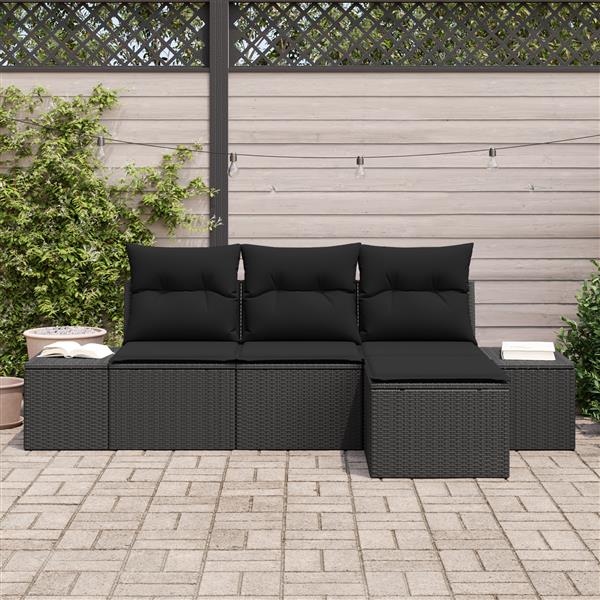 Grote foto vidaxl 4 delige tuinbankenset met kussens poly rattan zwart tuin en terras tuinmeubelen