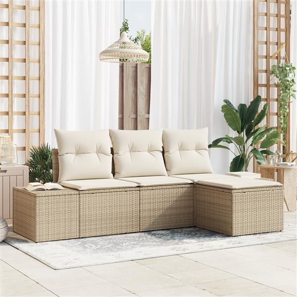 Grote foto vidaxl 4 delige tuinbankenset met kussens poly rattan beige tuin en terras tuinmeubelen