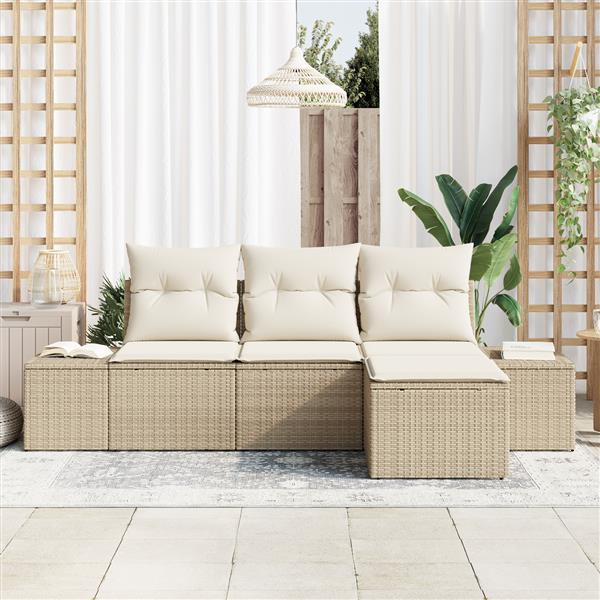 Grote foto vidaxl 4 delige tuinbankenset met kussens poly rattan beige tuin en terras tuinmeubelen