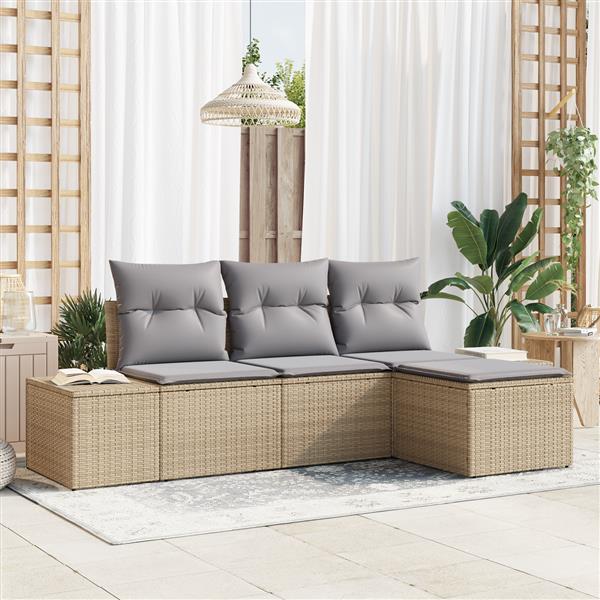 Grote foto vidaxl 4 delige tuinbankenset met kussens poly rattan beige tuin en terras tuinmeubelen