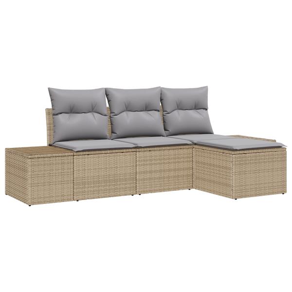 Grote foto vidaxl 4 delige tuinbankenset met kussens poly rattan beige tuin en terras tuinmeubelen