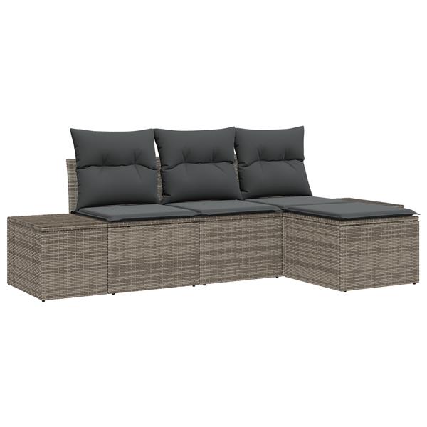 Grote foto vidaxl 4 delige tuinbankenset met kussens poly rattan grijs tuin en terras tuinmeubelen