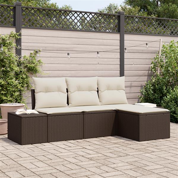 Grote foto vidaxl 4 delige tuinbankenset met kussens poly rattan bruin tuin en terras tuinmeubelen