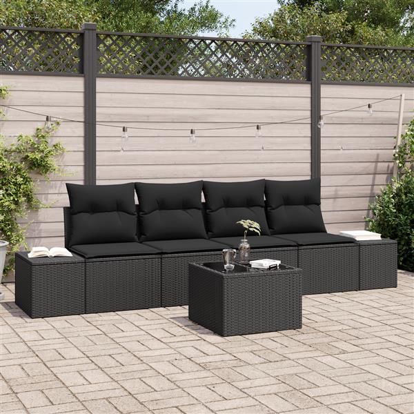 Grote foto vidaxl 5 delige tuinbankenset met kussens poly rattan zwart tuin en terras tuinmeubelen