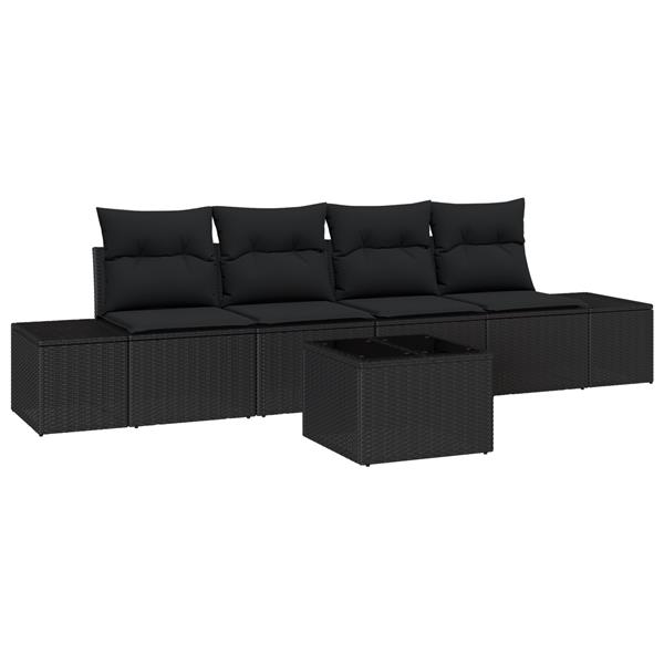 Grote foto vidaxl 5 delige tuinbankenset met kussens poly rattan zwart tuin en terras tuinmeubelen