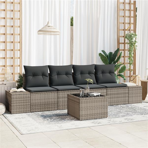 Grote foto vidaxl 5 delige tuinbankenset met kussens poly rattan grijs tuin en terras tuinmeubelen