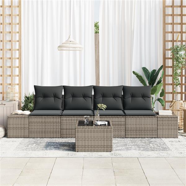 Grote foto vidaxl 5 delige tuinbankenset met kussens poly rattan grijs tuin en terras tuinmeubelen
