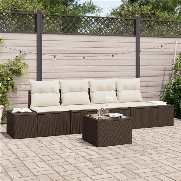 Grote foto vidaxl 5 delige tuinbankenset met kussens poly rattan bruin tuin en terras tuinmeubelen