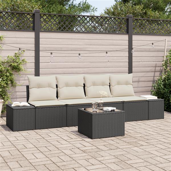Grote foto vidaxl 5 delige tuinbankenset met kussens poly rattan zwart tuin en terras tuinmeubelen