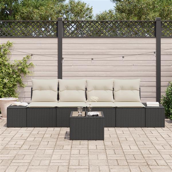 Grote foto vidaxl 5 delige tuinbankenset met kussens poly rattan zwart tuin en terras tuinmeubelen