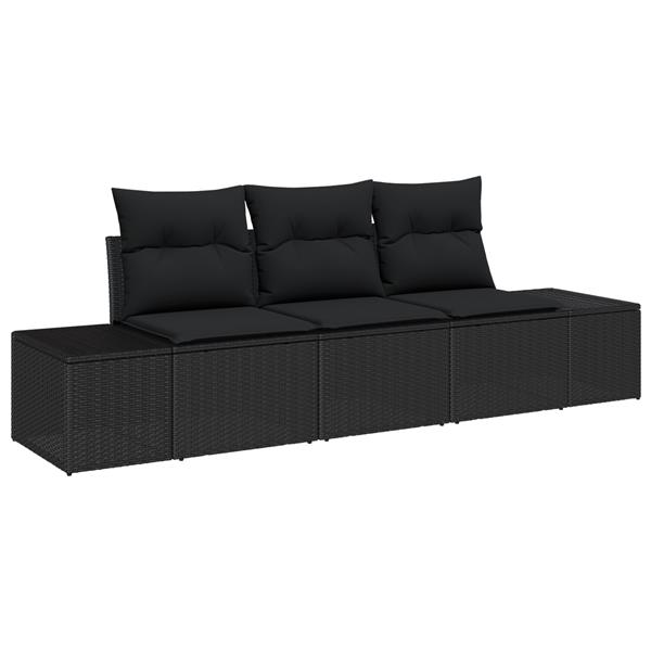 Grote foto vidaxl 3 delige tuinbankenset met kussens poly rattan zwart tuin en terras tuinmeubelen
