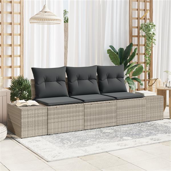 Grote foto vidaxl 3 delige tuinbankenset met kussens poly rattan lichtgrijs tuin en terras tuinmeubelen