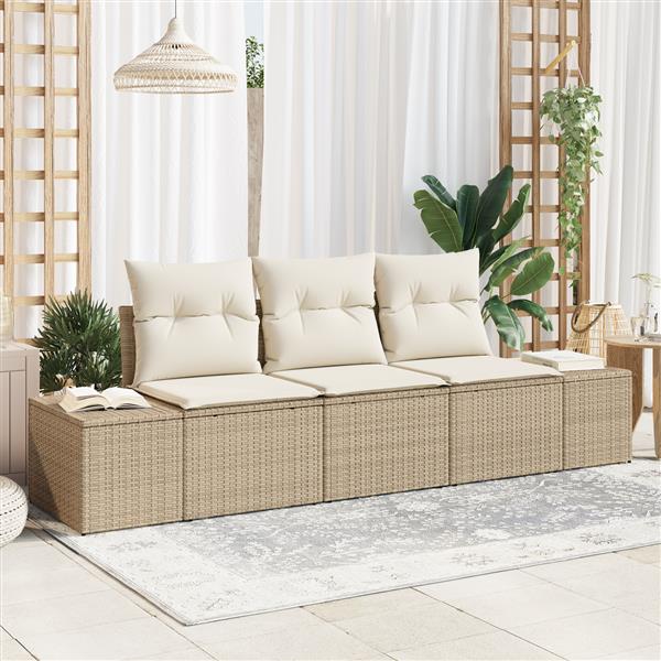Grote foto vidaxl 3 delige tuinbankenset met kussens poly rattan beige tuin en terras tuinmeubelen