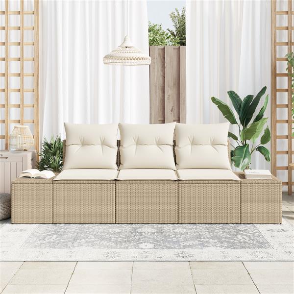 Grote foto vidaxl 3 delige tuinbankenset met kussens poly rattan beige tuin en terras tuinmeubelen