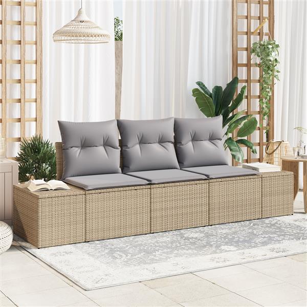 Grote foto vidaxl 3 delige tuinbankenset met kussens poly rattan beige tuin en terras tuinmeubelen