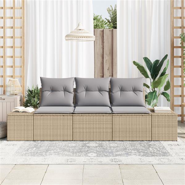 Grote foto vidaxl 3 delige tuinbankenset met kussens poly rattan beige tuin en terras tuinmeubelen