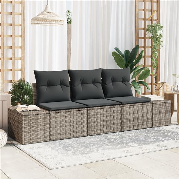 Grote foto vidaxl 3 delige tuinbankenset met kussens poly rattan grijs tuin en terras tuinmeubelen