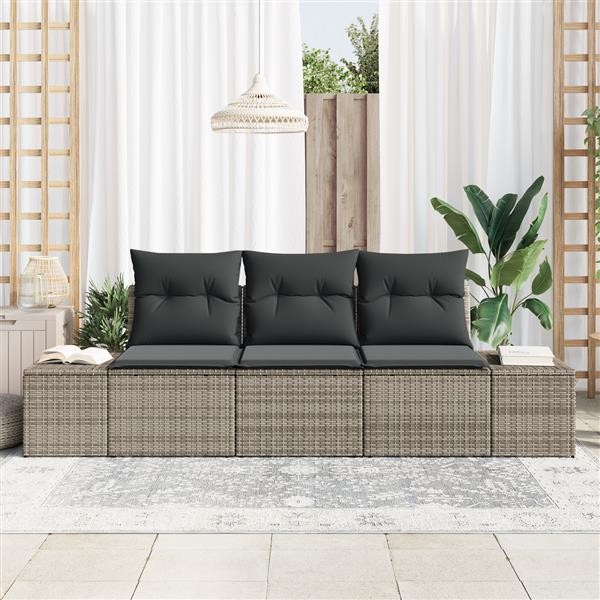 Grote foto vidaxl 3 delige tuinbankenset met kussens poly rattan grijs tuin en terras tuinmeubelen