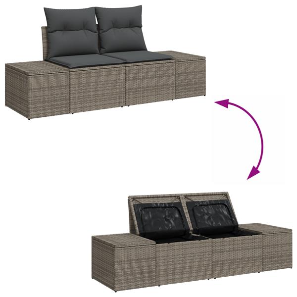 Grote foto vidaxl 3 delige tuinbankenset met kussens poly rattan grijs tuin en terras tuinmeubelen