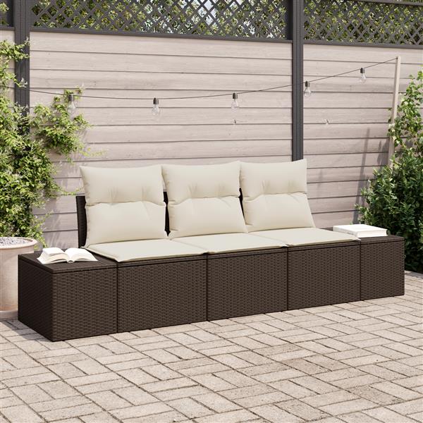 Grote foto vidaxl 3 delige tuinbankenset met kussens poly rattan bruin tuin en terras tuinmeubelen