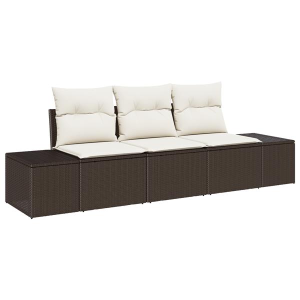Grote foto vidaxl 3 delige tuinbankenset met kussens poly rattan bruin tuin en terras tuinmeubelen