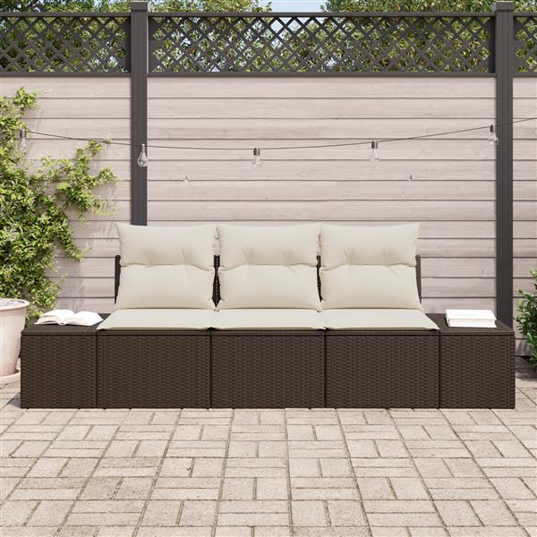 Grote foto vidaxl 3 delige tuinbankenset met kussens poly rattan bruin tuin en terras tuinmeubelen