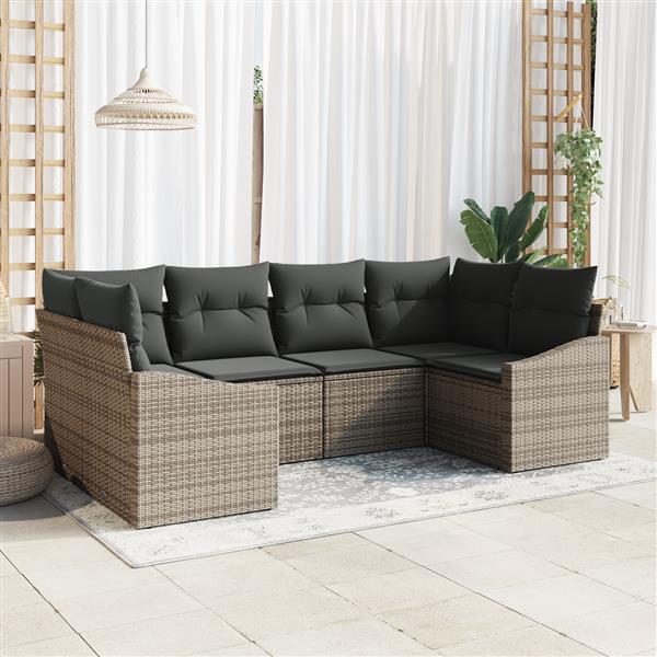 Grote foto vidaxl 6 delige tuinbankenset met kussens poly rattan grijs tuin en terras tuinmeubelen
