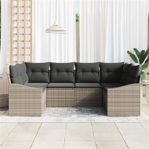Grote foto vidaxl 6 delige tuinbankenset met kussens poly rattan grijs tuin en terras tuinmeubelen