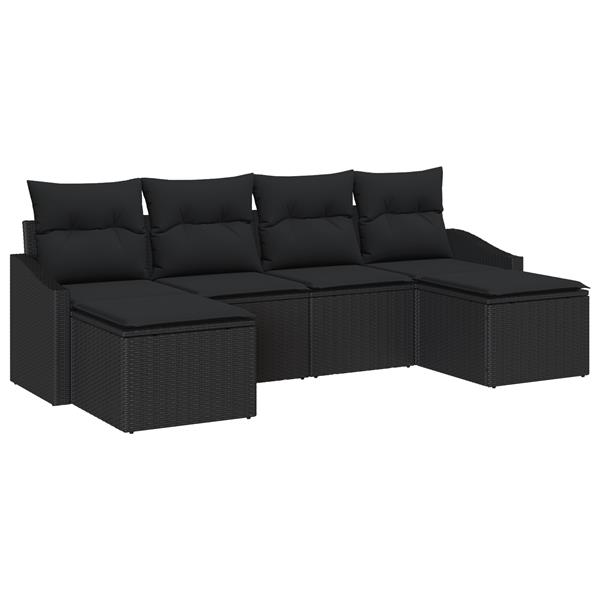Grote foto vidaxl 6 delige tuinset met kussens zwart poly rattan tuin en terras tuinmeubelen