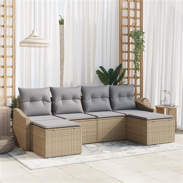 Grote foto vidaxl 6 delige tuinset met kussens in beige poly rattan tuin en terras tuinmeubelen