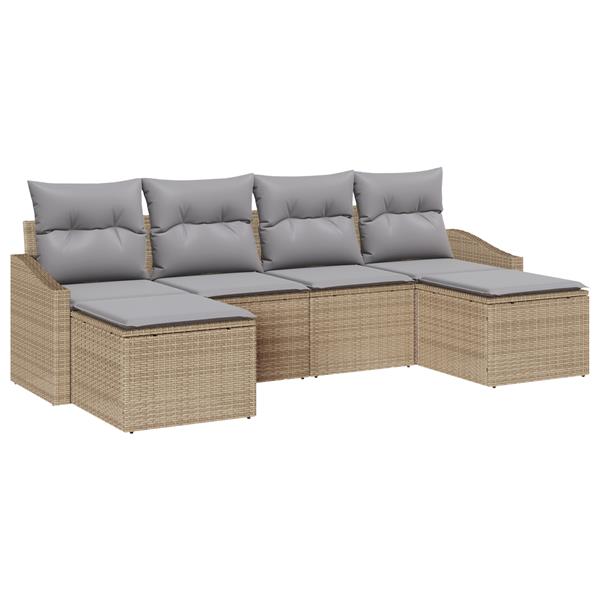 Grote foto vidaxl 6 delige tuinset met kussens in beige poly rattan tuin en terras tuinmeubelen