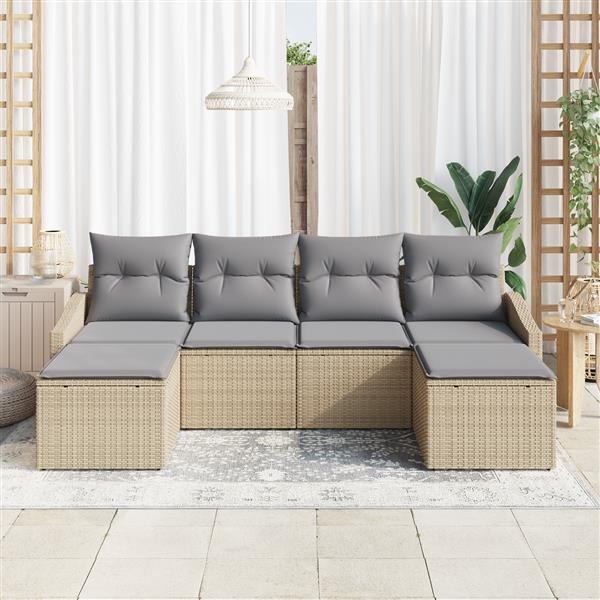 Grote foto vidaxl 6 delige tuinset met kussens in beige poly rattan tuin en terras tuinmeubelen