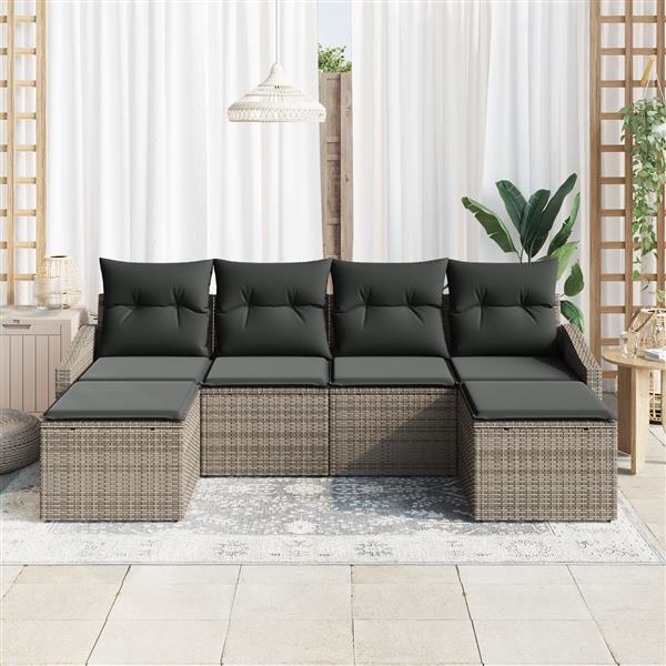 Grote foto vidaxl 6 delige tuinset met kussens in grijs poly rattan tuin en terras tuinmeubelen