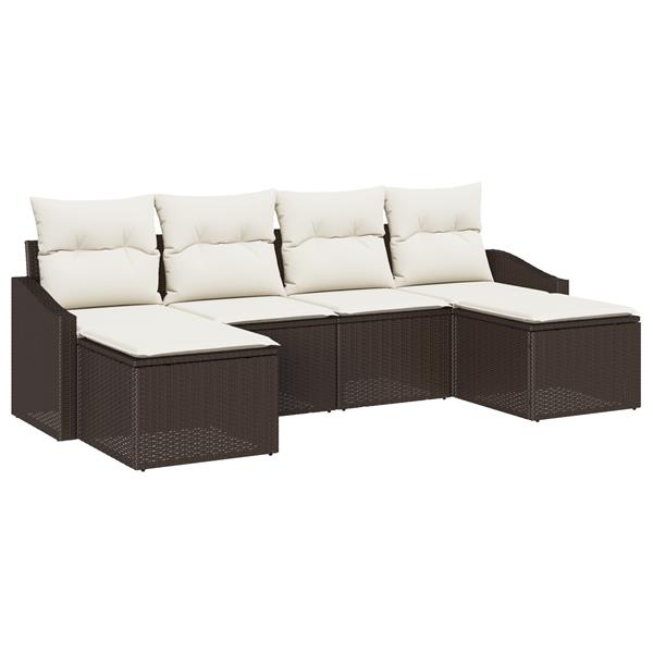 Grote foto vidaxl 6 delige tuin eetset met kussens bruin poly rattan tuin en terras tuinmeubelen
