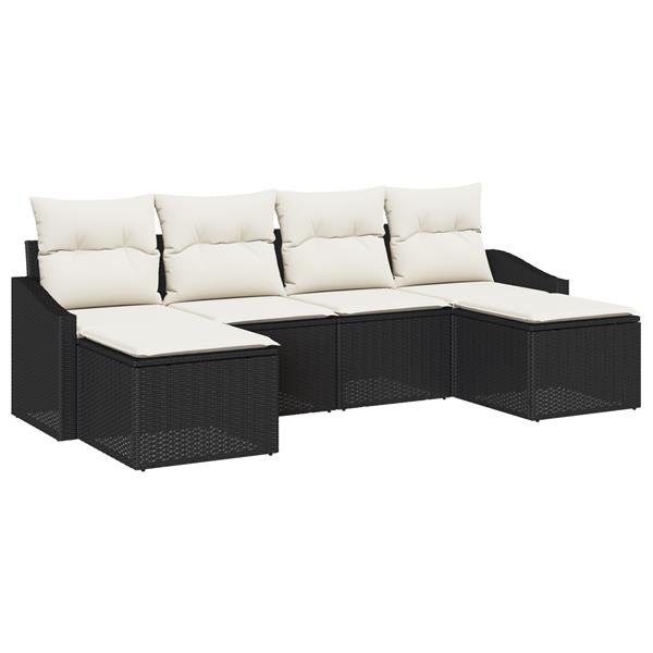 Grote foto vidaxl 6 delige tuinset met kussens zwart poly rattan tuin en terras tuinmeubelen