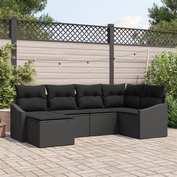 Grote foto vidaxl 6 delige tuinset met kussens zwart poly rattan tuin en terras tuinmeubelen
