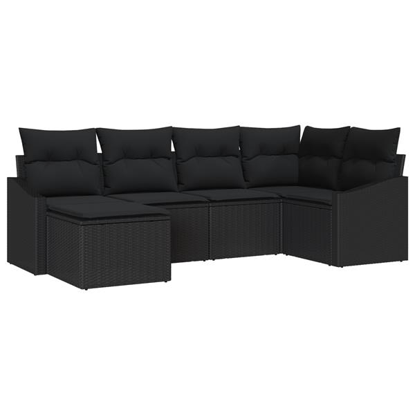 Grote foto vidaxl 6 delige tuinset met kussens zwart poly rattan tuin en terras tuinmeubelen