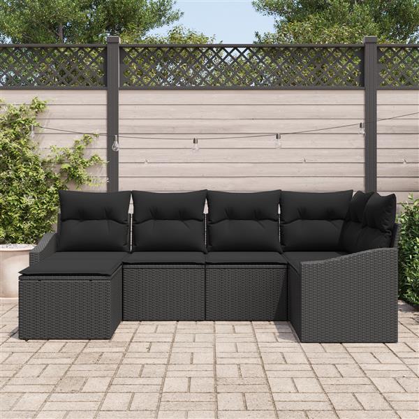 Grote foto vidaxl 6 delige tuinset met kussens zwart poly rattan tuin en terras tuinmeubelen