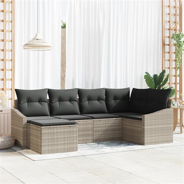 Grote foto vidaxl 6 delige tuinset met tafel en stoelen inclusief kussens in lichtgrijs poly rattan tuin en terras tuinmeubelen