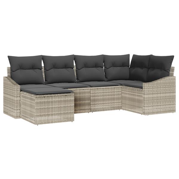 Grote foto vidaxl 6 delige tuinset met tafel en stoelen inclusief kussens in lichtgrijs poly rattan tuin en terras tuinmeubelen